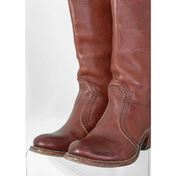 FRYE Jane Stitch Dark Brown Redwood Leather Riding Boots 77230 (8.5) - Picture 6 of 12